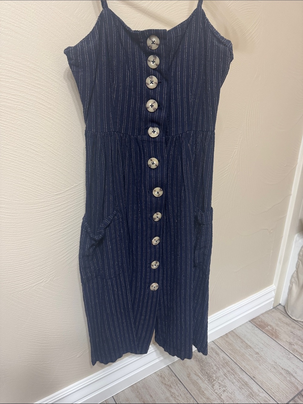 Forever 21 Navy Pinstripe Button-Front Midi Dress